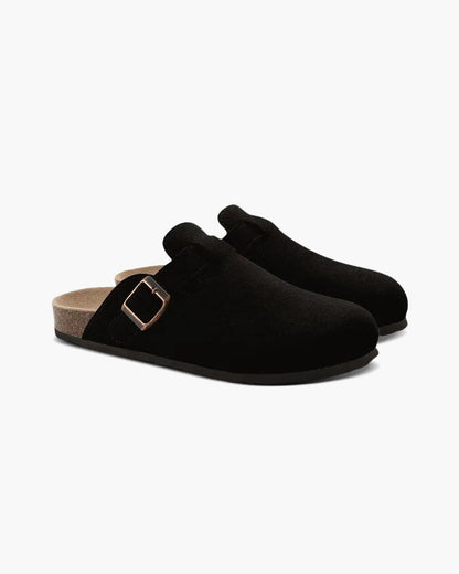 Oud geld suede klompen