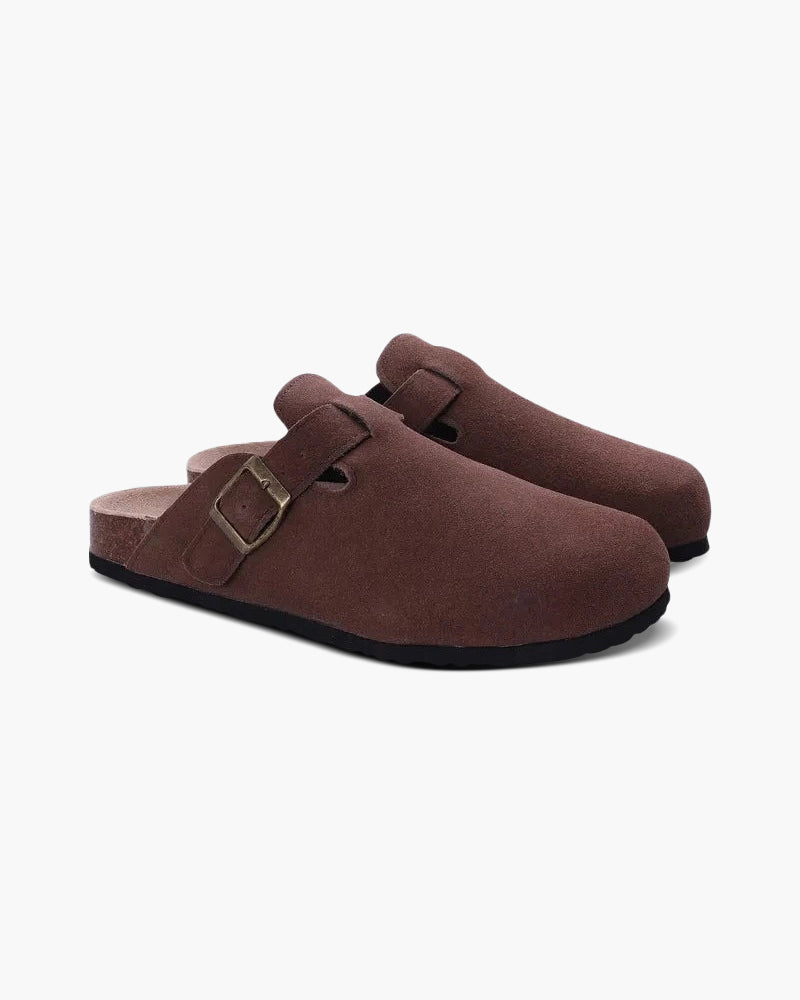 Oud geld suede klompen