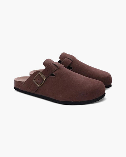 Oud geld suede klompen