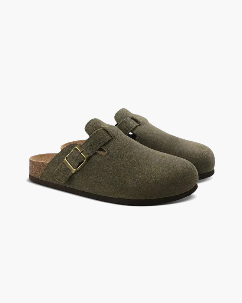 Oud geld suede klompen