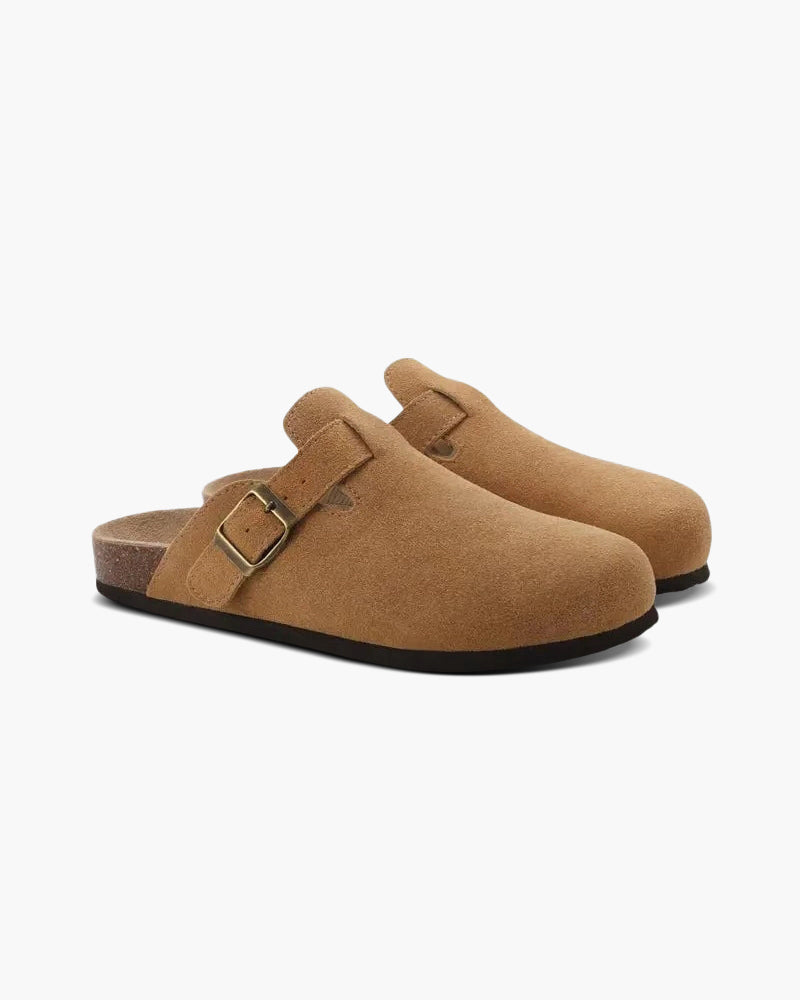Oud geld suede klompen